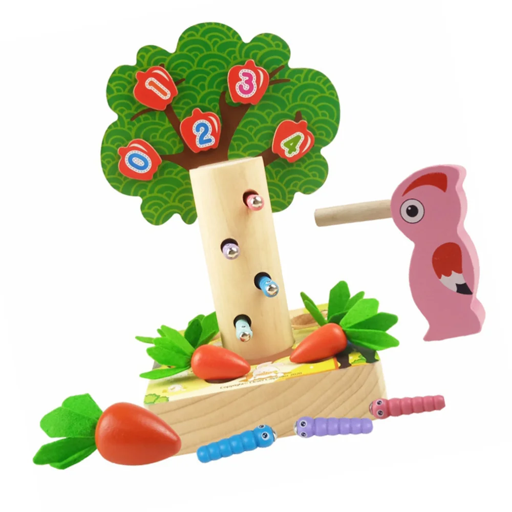 

1 Set of Worms Catching Apples Picking Toy Wooden Train Blocks Life Scene Toy