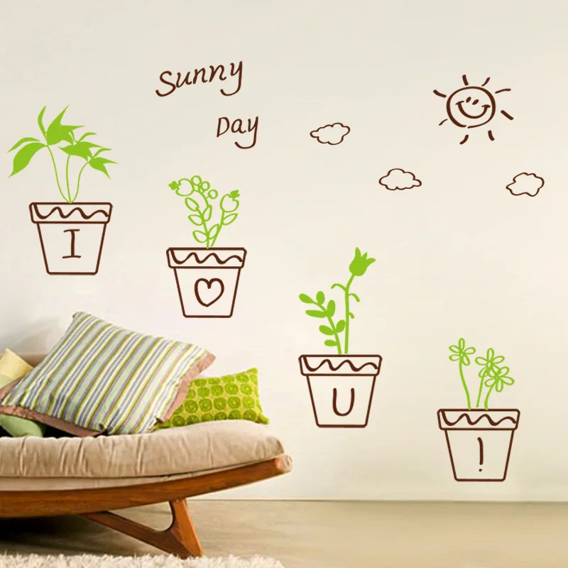 

Wall Decoration Stickers Flower Potted Plant Pot Shop Glass Door Window Wall Stickers Removable Self Adhesive PVC Decals