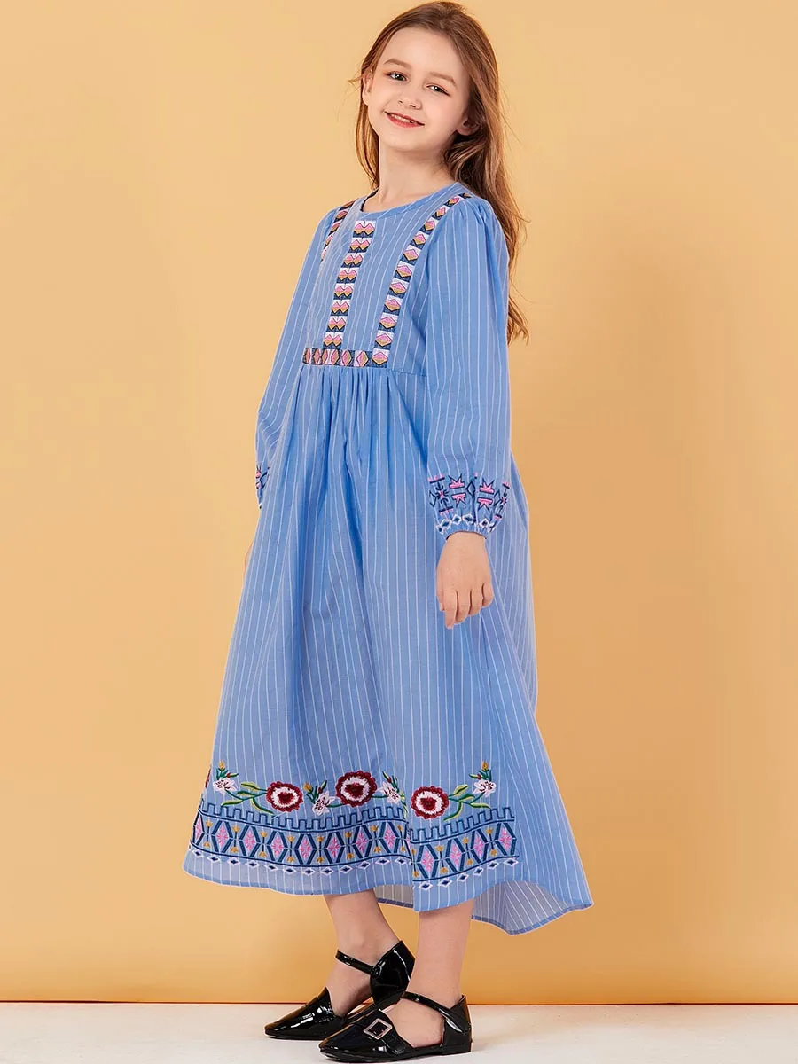 Летние детские длинные платья с вышивкой в этническом стиле для девочек