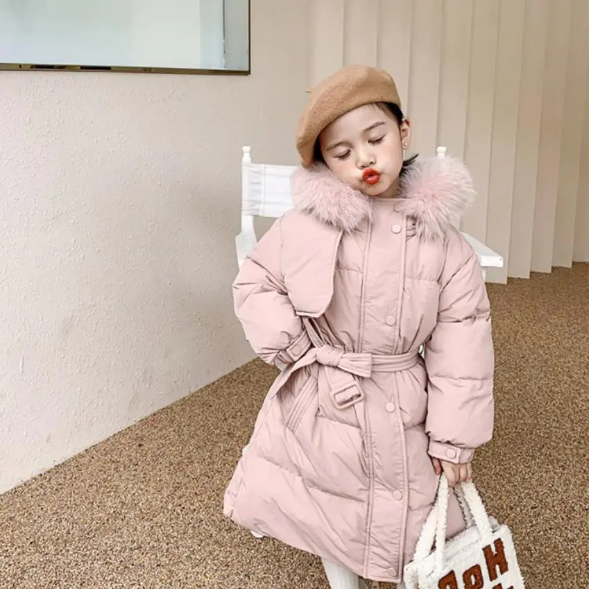 

Детская длинная пуховая куртка с капюшоном и воротником из натурального меха, зимнее новое пальто на белом утином пуху, Детская длинная парка, модель wz330