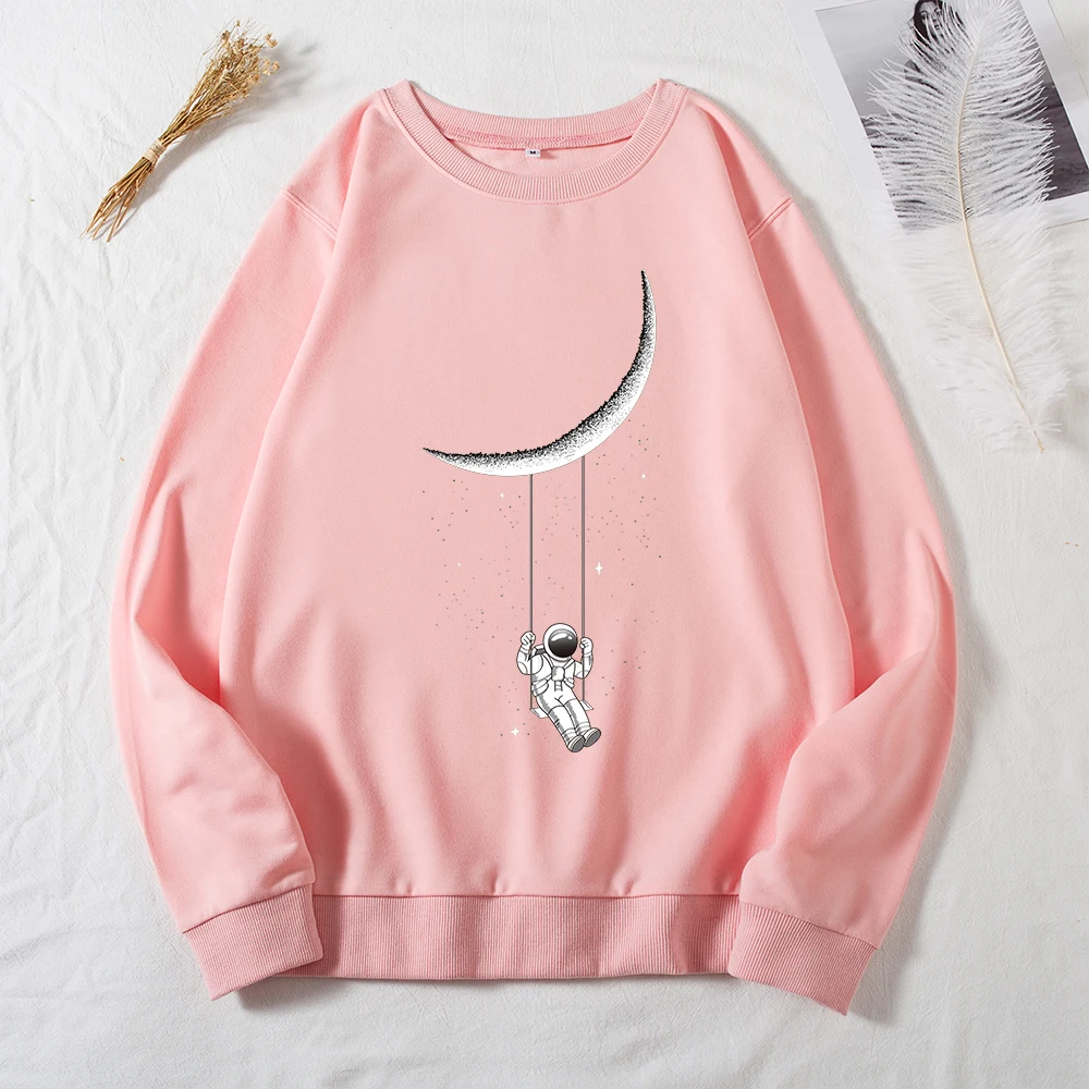 

Spring Autumn Women Long Sleeve Graphic Sweatshirt Loose Pullover Tops Shirts Outer Space Funny Moon Astronaut Shirt Sweatshirts