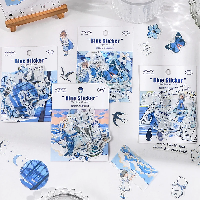 

40 pcs/lot Blue island Stickers Decorative collage Scrapbooking art marker back to school aesthetic stickers Stick Labels