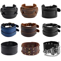 punk wide genuine leather bracelet various styles adjustable charm rock bangles gifts for men jewelry