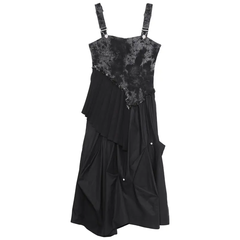 

XITAO Pleated Hem Dress Fashion Backless Strapless Ruffle Patchwork Small Fresh Sleeveless 2021 Autumn Loose Dress ZY6505