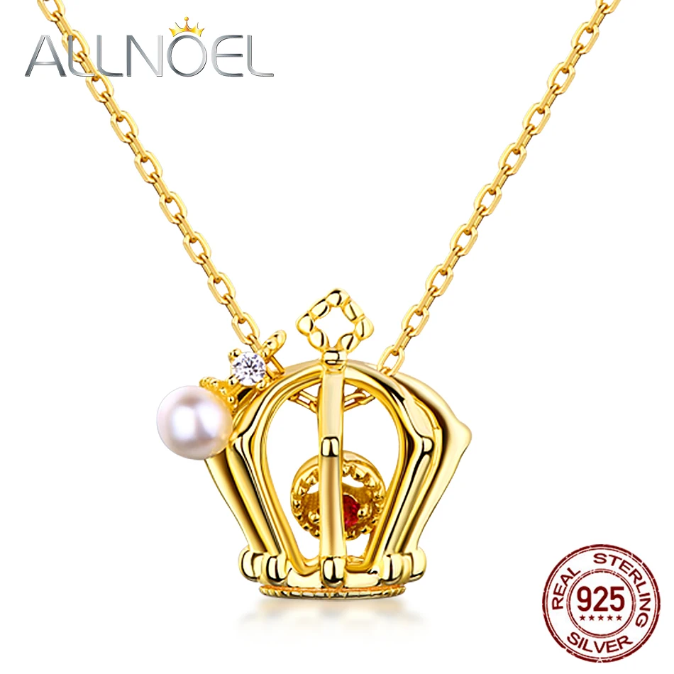 ALLNOEL 925 пробы Серебряное ожерелье с подвесками для Для женщин Корона жемчугом