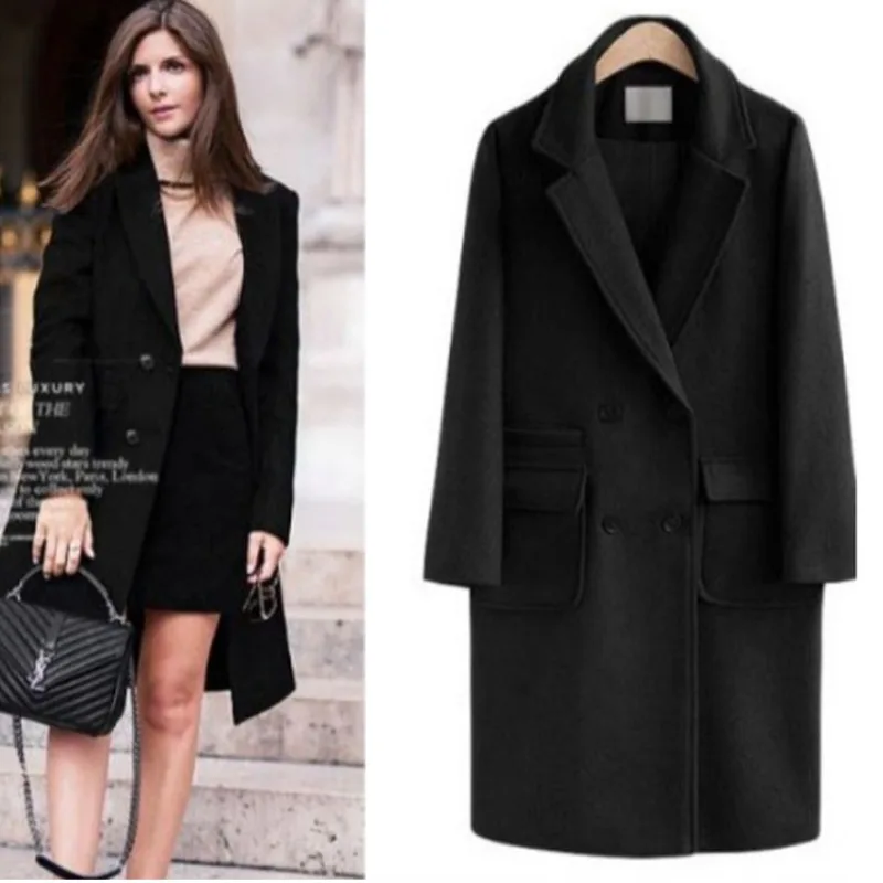 LANMREM Повседневный длинный рукав свободный однотонный черный плюс размер плащ