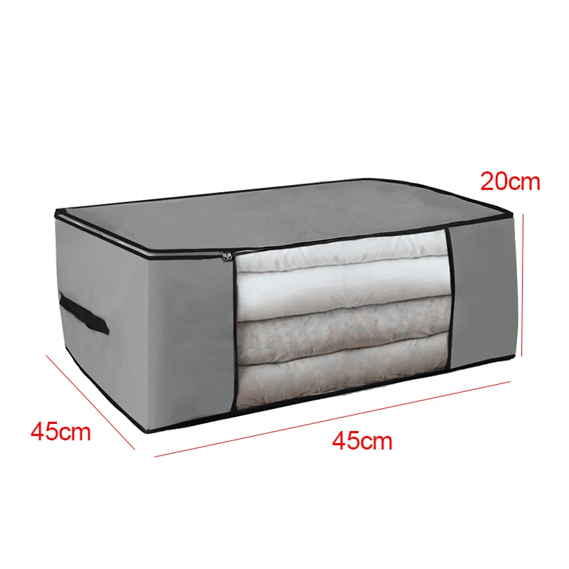 

Big Capacity Dust-proof Folding Non Woven Fabric Storage Box Quilt Clothes Toy Bag Clear Window Zipper Organizer Bedroom Clean