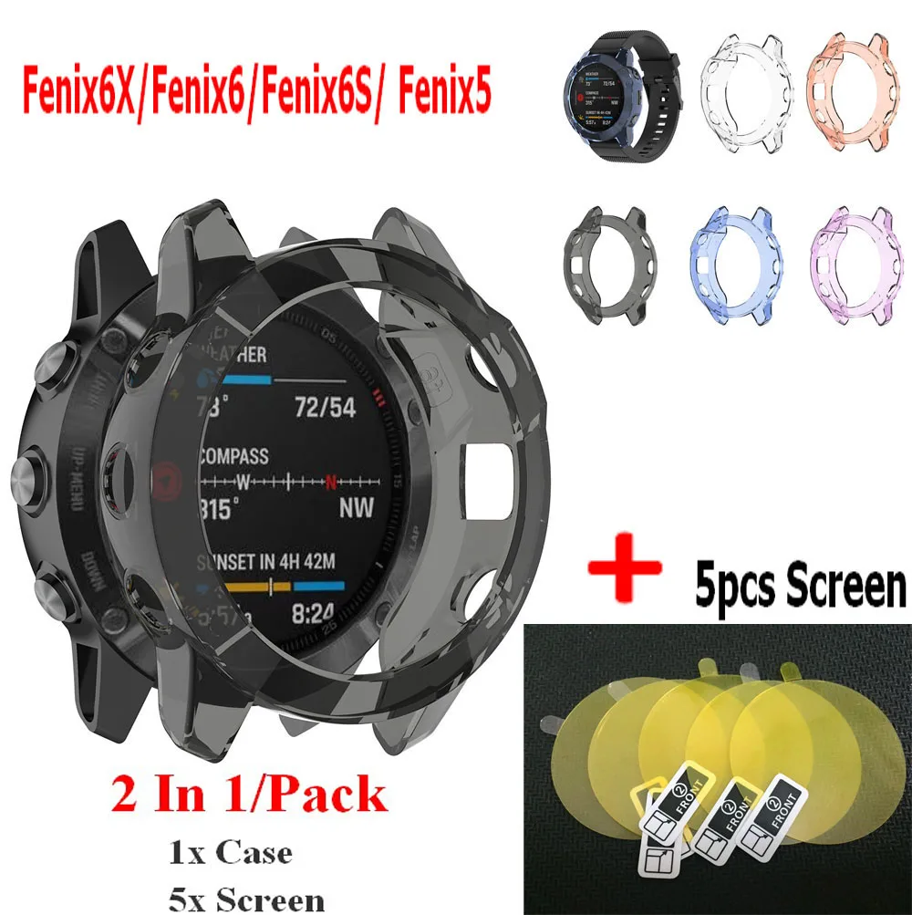 2 в 1 ТПУ защитный чехол для Garmin Fenix 6 Band ультратонкая пленка экрана 6s/Fenix 6x часов