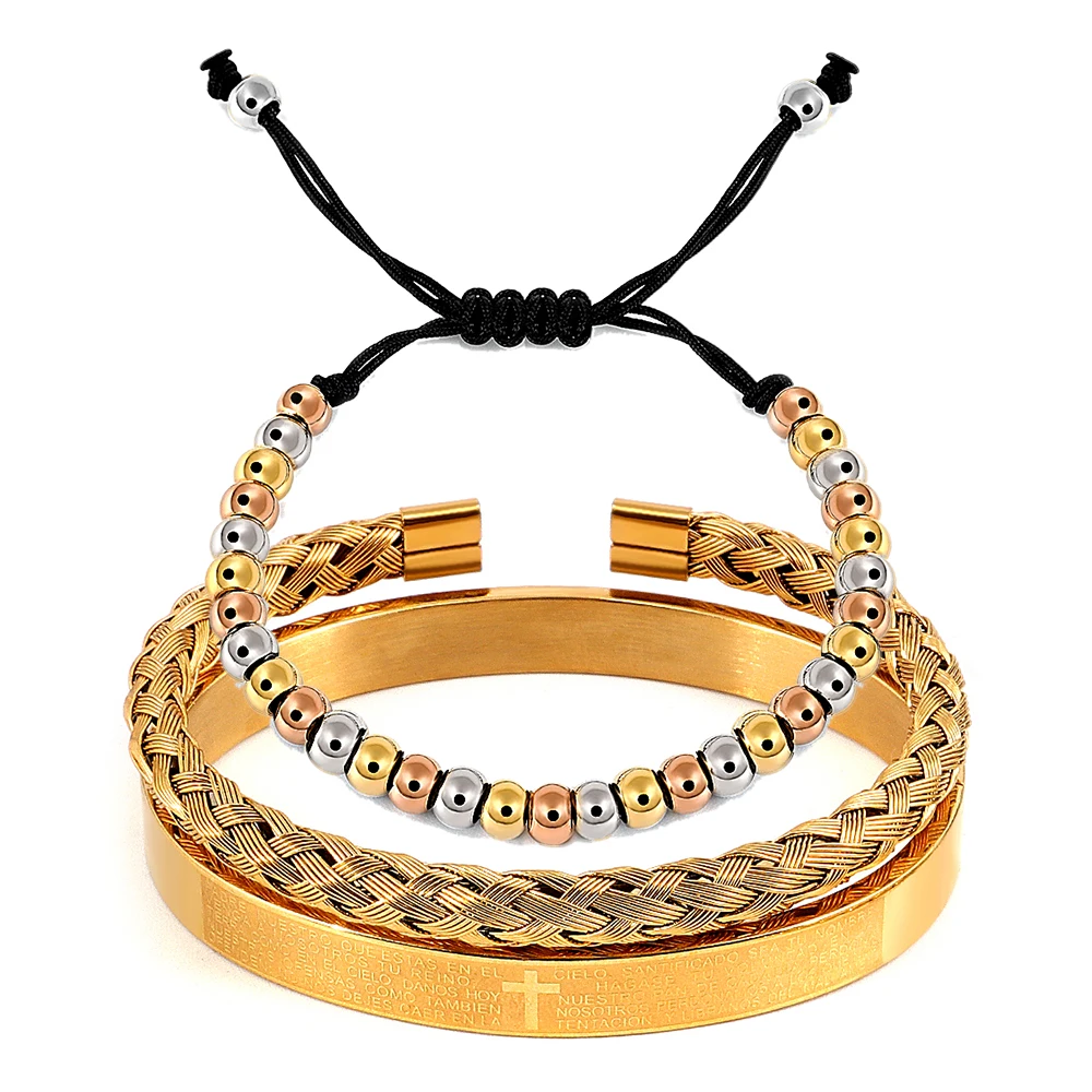 

Hot Sale New Luxury Gold Color Stainless Steel Cross Jesus Bracelet Men's Roman Bangles Friendship Jewelry Free Shipping Service