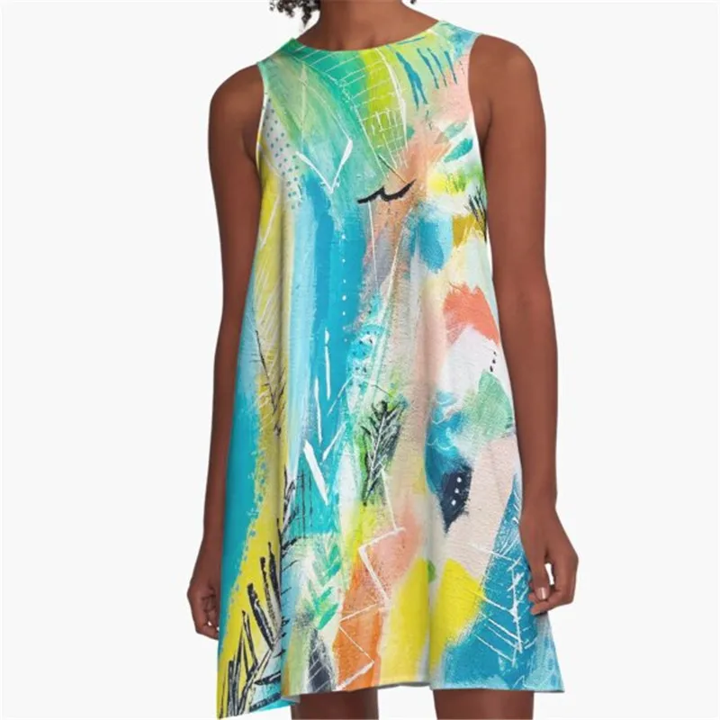 

Fashion Women summer dresses sea lovers pattern Printed A-Line Boho Dress for women harajuku Sexy ladies mini short beach dress