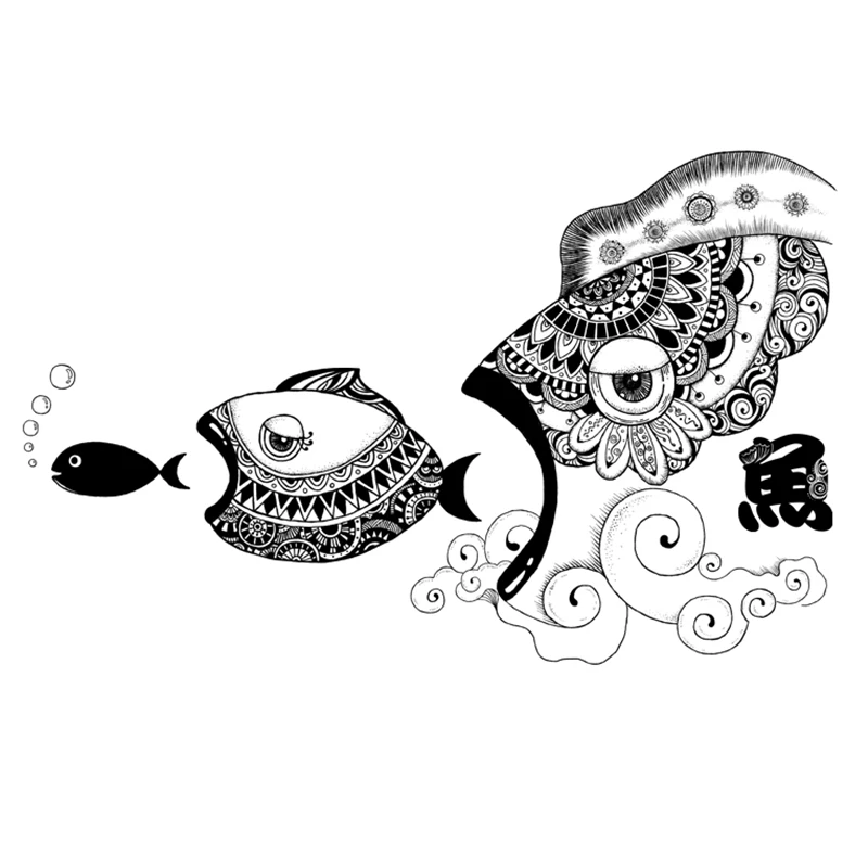 

Japanese Big Fish Eat Small Fish Wall Stickers Living Room TV Sofa Backdrop Decorative PVC Removable DIY Decals Wallpaper