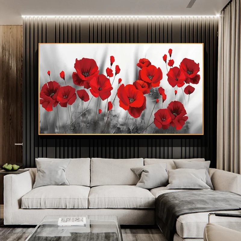 Романтическая картина с красными маками и цветами на холсте постеры принты