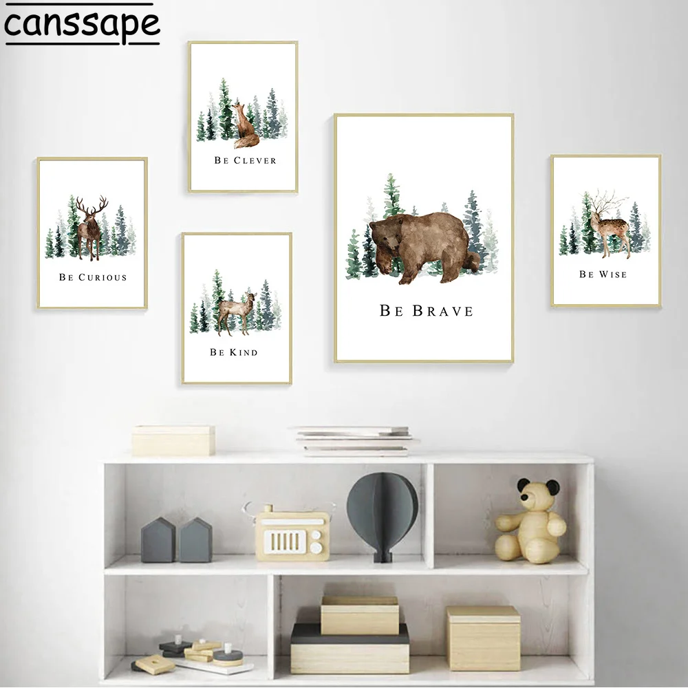 Лесной Животные художественный принт медведь лиса олень холст плакат картина