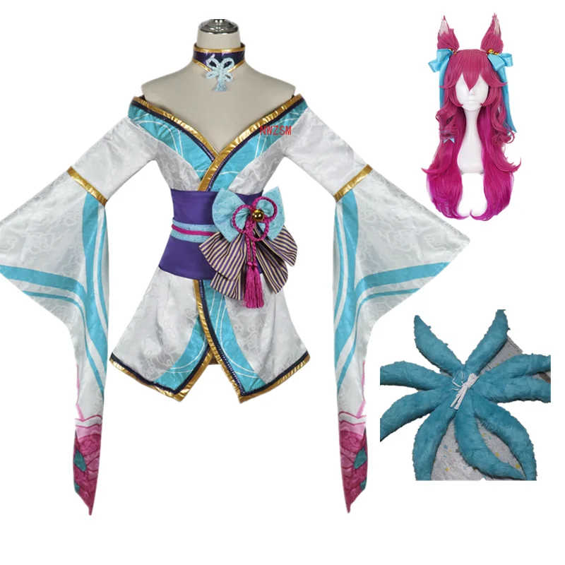 

Костюм для косплея LOL Spirit Blossom Ahri, парик с ушками, головной убор для хэллоуивечерние