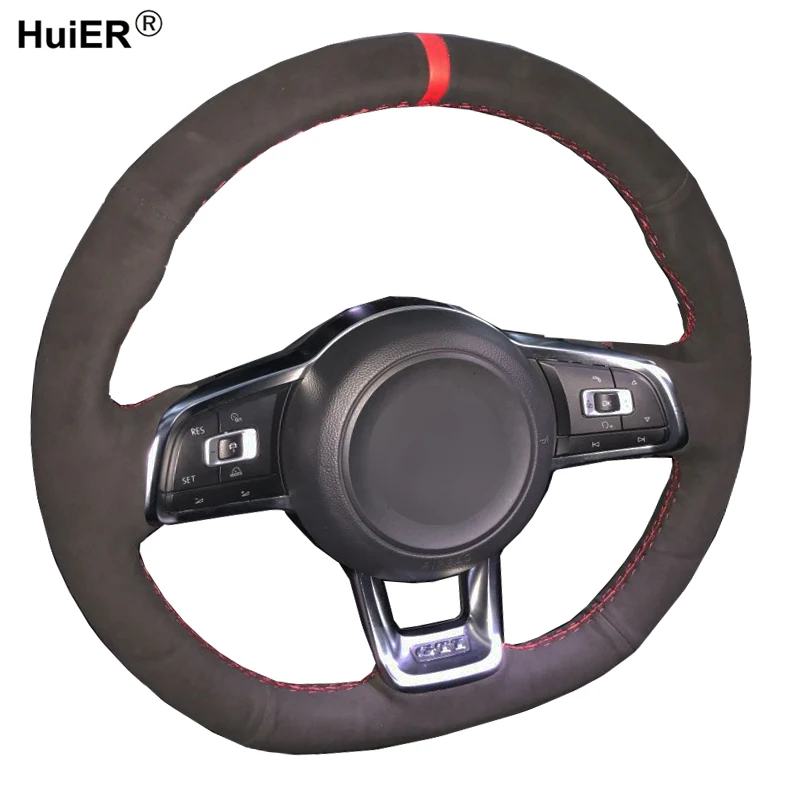 Ручное шитье чехол рулевого колеса автомобиля замша для Volkswagen VW Golf 7 GTI R MK7 Polo Scirocco