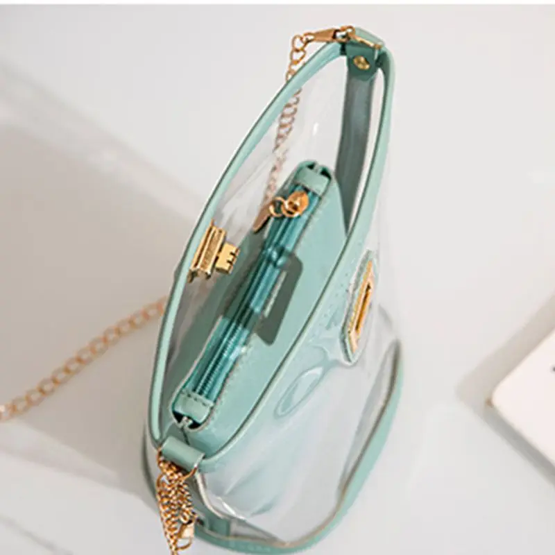 Женская прозрачная маленькая сумка через плечо с цепочкой летняя пляжная