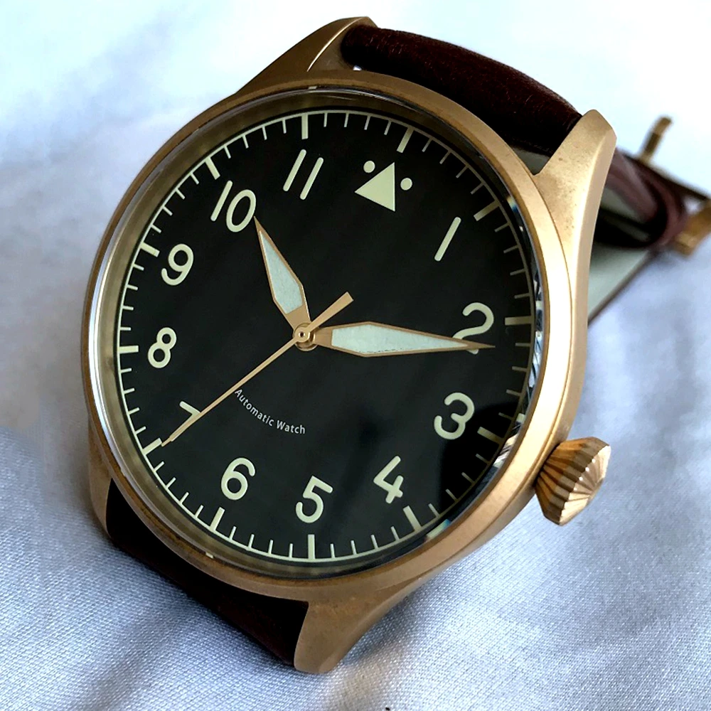 

Vintage Pilot Bronze Watches Men Sports Automatic Watch 44mm Retro Air Force Mechanical Wristwatches ST2130 Movement Custom Logo