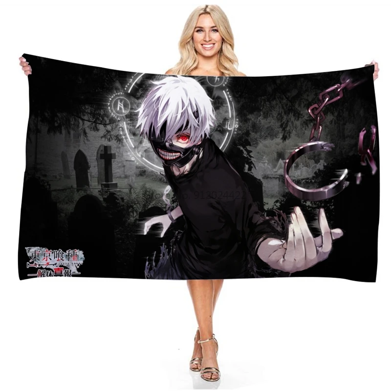 

New Anime Tokyo Ghoul Towels Adult Children Digital Printing Microfiber Beach Towel Bath Towels Summer Sea Vacation Thick Shawls