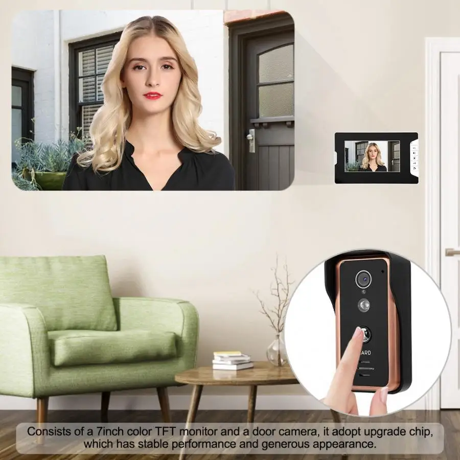 7 дюймовый видеодомофон с электронным замком и открытой дверной кнопкой 100 240 в