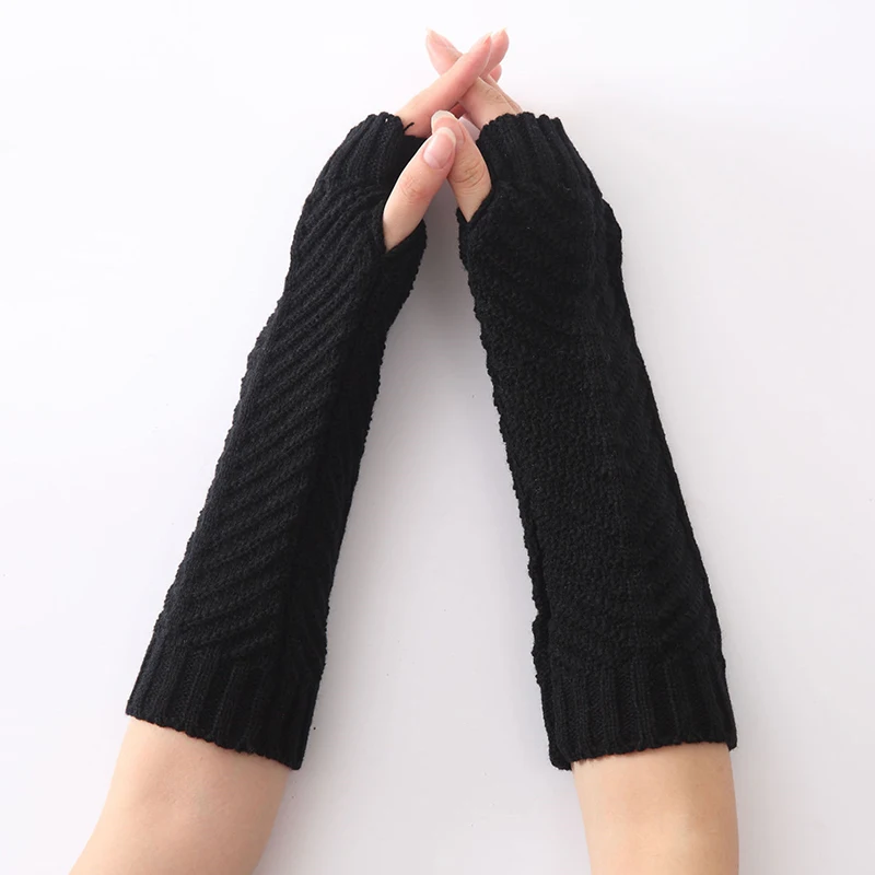 

Autumn And Winter New Fashion Women's Knitted Fishbone Warm Gloves Half Finger Exposed Finger Sleeves