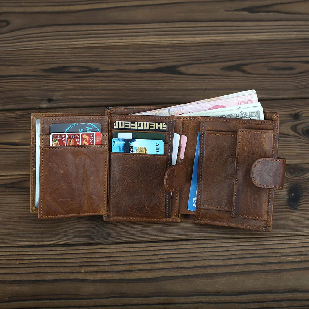 Мужской Карманный кошелек из натуральной кожи, RFID, на застежке, держатель для кредитных карт, визитница, кошельки, мужской кошелек для монет, кошелек для денег