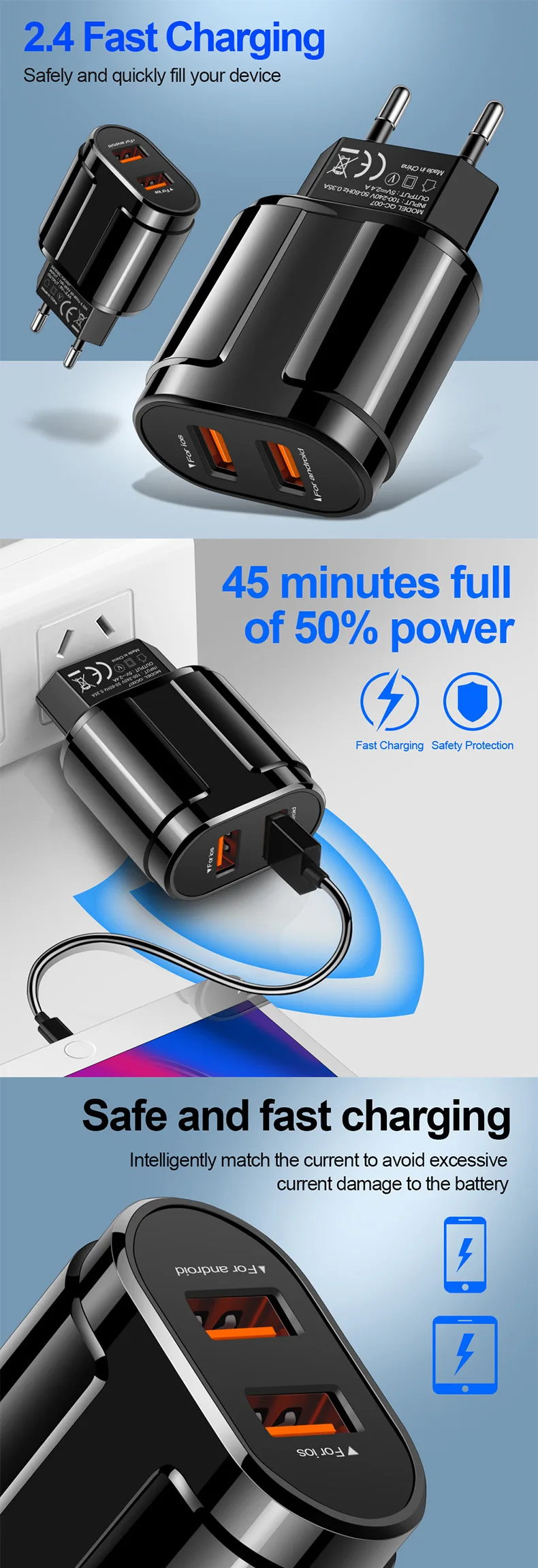 5 в A USB зарядное устройство для iPhone X 8 Plus быстрое настенное зарядное устройство адаптер EU/US для samsung S10 huawei Xiaomi быстрое зарядное устройство для Android