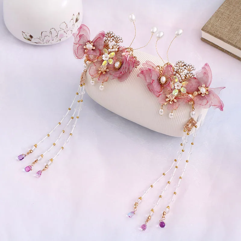 FORSEVEN Изящные розовые синие длинные заколки для волос с кисточкой и искусственным