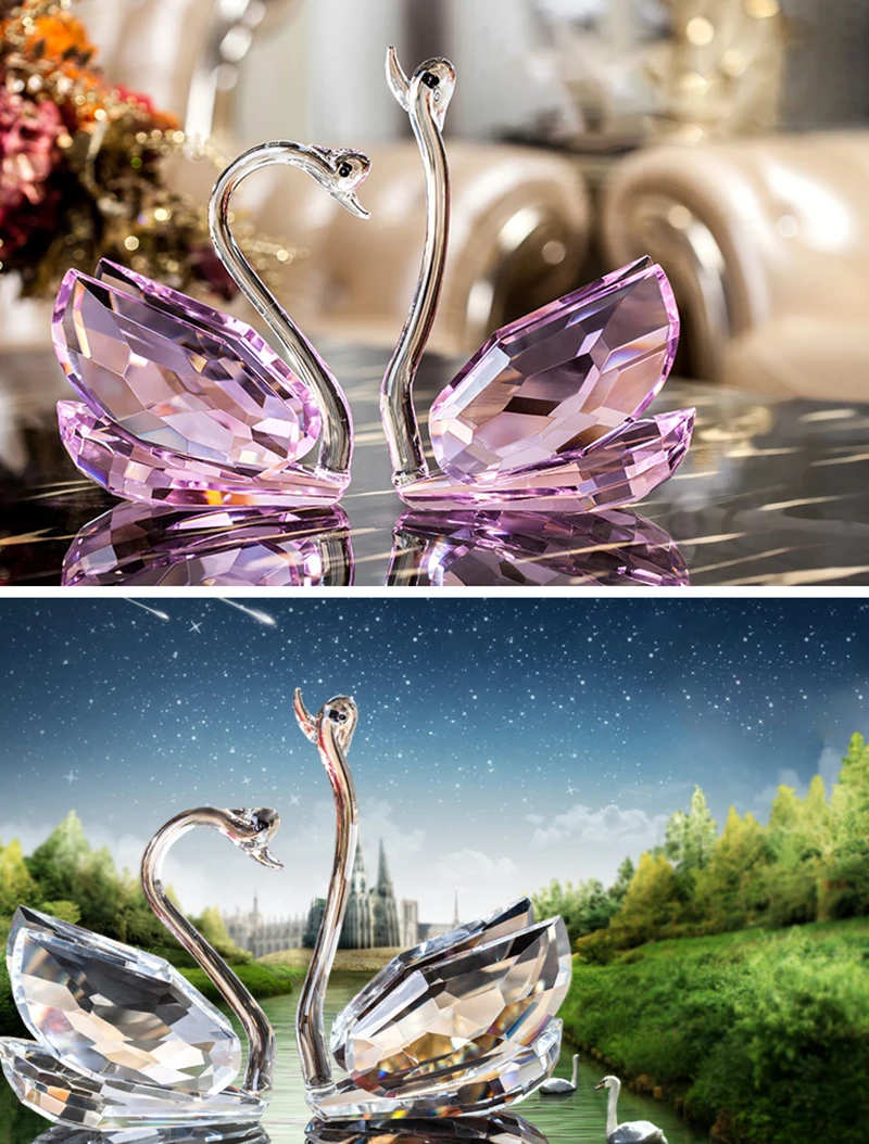 

60mm-230mm Blue Crystal Swan Ornament Handicraft Paperweight Decoration Holiday Gift Souvenir
