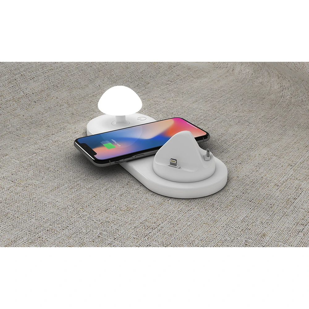 

Three-in-one 10W wireless charging stand LED mushroom lamp mobile phone charging station charger for iphone/Android/Type-c base