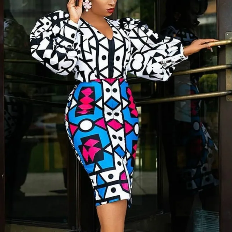 Комплект из 2 предметов с принтом Женская юбка карандаш черно белая блузка