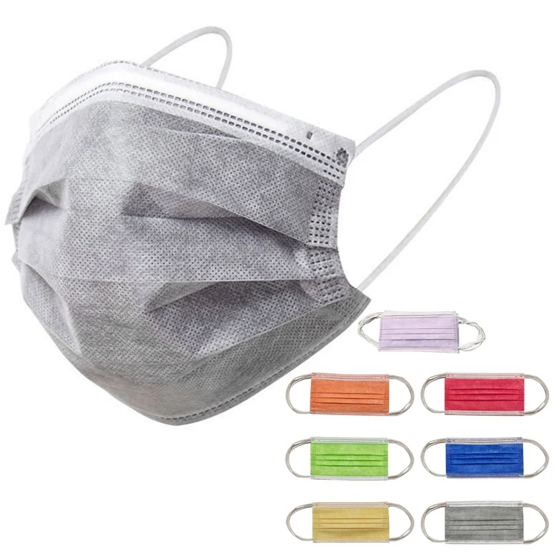 

50pcs Disposable Face Mask 3 Layer Filter Earloop Anti Dust Smog Breathable Gauze Mask Adult Dustproof Mouth Face Mask 7 Colors