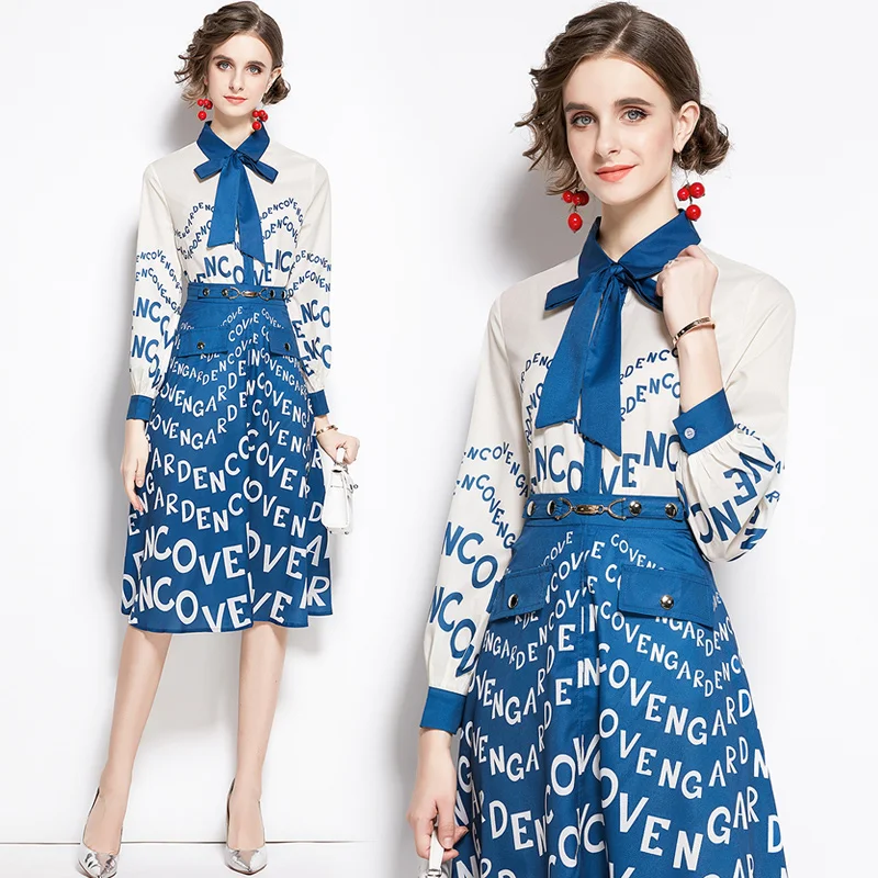 Французский шифоновый комплект из двух предметов с буквенным принтом женский