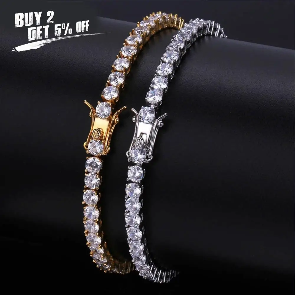 JINAO Hip Hop1 Row Gold Silver color AAA Cubic Zirconia Paved All Iced Out Tennis Bling Lab CZ Stones Bracelet gift party | Украшения и