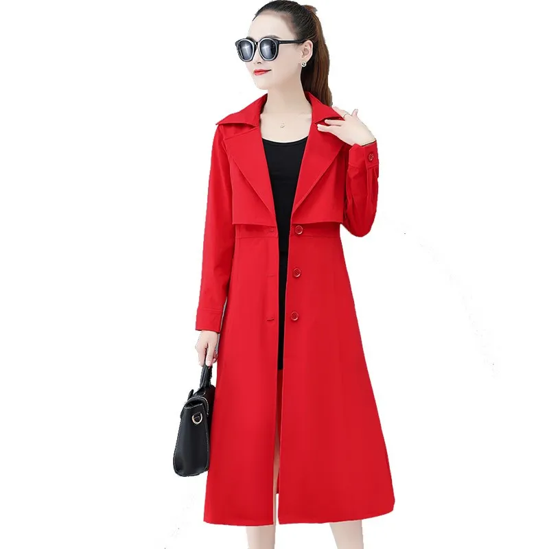 

Autumn Women's Trench Coat Nice New Solid Thin Double Breasted Long Outerwear Slim Plus Size 4XL Windbreaker Female Basic Coats