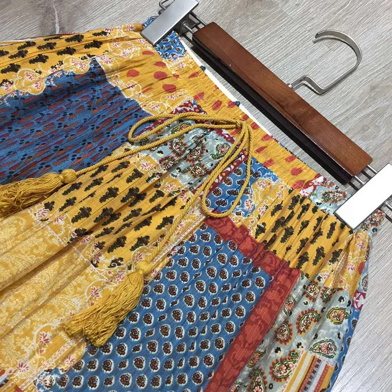 Винтажная Этническая Женская юбка 2020 подиумная модная контрастная цветная