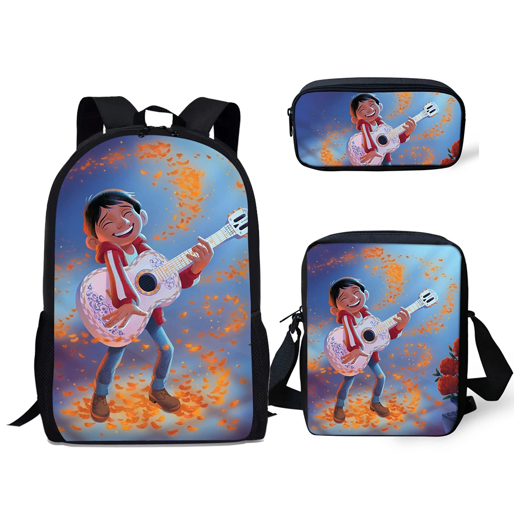 HALYUNASC 3PCs/Set Children's School Backpack COCO Music Skull Pattern Kids School Bags Cartoon Teenagers Book-Bags Set