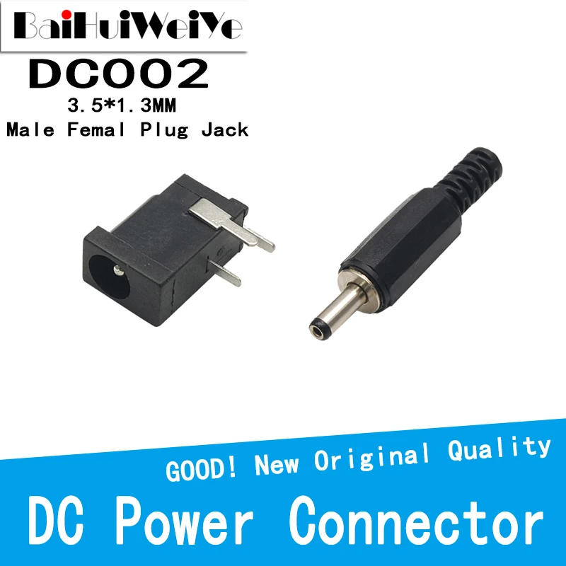 

20PCS/LOT 10 Pairs DC002 3.5*1.3MM Male Power Plug Jack CONNECTOR MALE Welding line DC-002 Mini DC Socket Female 3.5x1.3mm