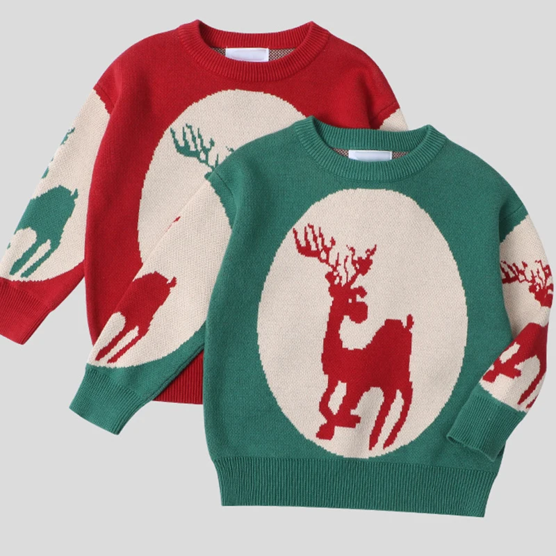 

Осенние вязаные свитера для детей, топы, Рождественский пуловер для маленьких мальчиков и девочек с мультяшным принтом, вязаная одежда для ...