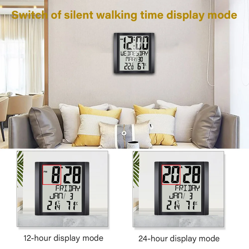 

Multifunction Thermometer Hygrometer Electronic Large Screen Temperature Humidity Monitor Clock Date Display Snooze Alarm Clock