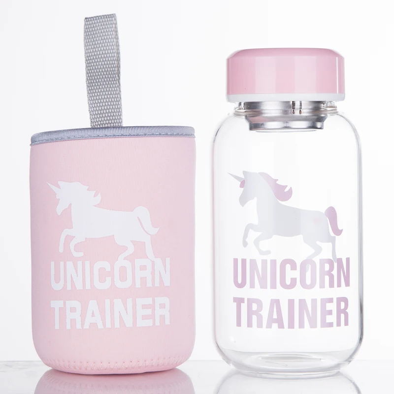 Unicorn 600ml Креативная стеклянная бутылка для воды с полярным медведем пингвином милые животные бутылки для льда мультяшная Спортивная бутылка для кемпинга посуда для напитков Прямая поставка - Цвет: Unicorn 600ml
