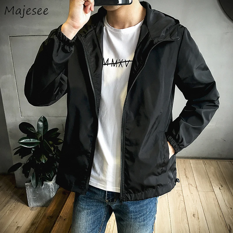 

Jacket Men Korean Fashion Clothes Plus Size Solid Simple All Match Mens Jackets and Coats Sunscreen Harajuku Casual Pockets Chic