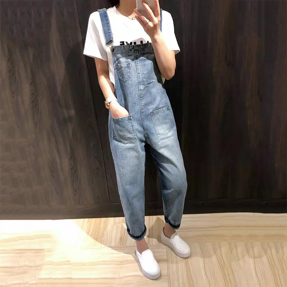 Новинка 2020 повседневный женский джинсовый комбинезон с карманами Свободный на