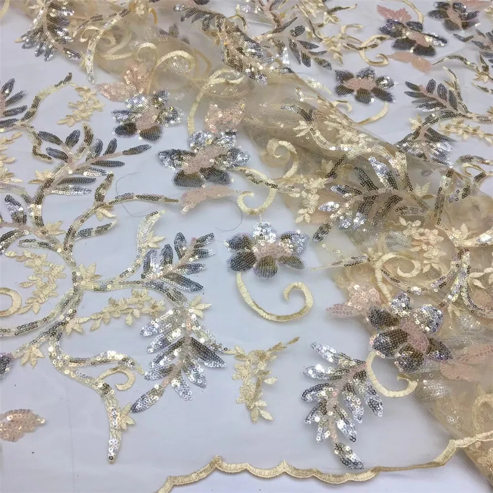 

French Sequins Lace Fabric 2021 High Quality Embroidered African Navy Blue Lace Fabric Nigerian Lace For Dress