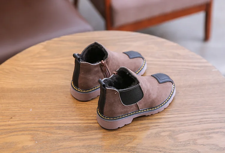Winter British Children Leather Boots Warm Wool Big Girls Short Waterproof Boots Boys Cotton Fur Shoes Baby Toddler Fashion Show