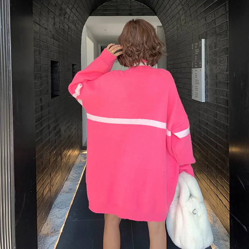 2019 зимние модные длинные вязаные платья с принтом из мультфильма женские