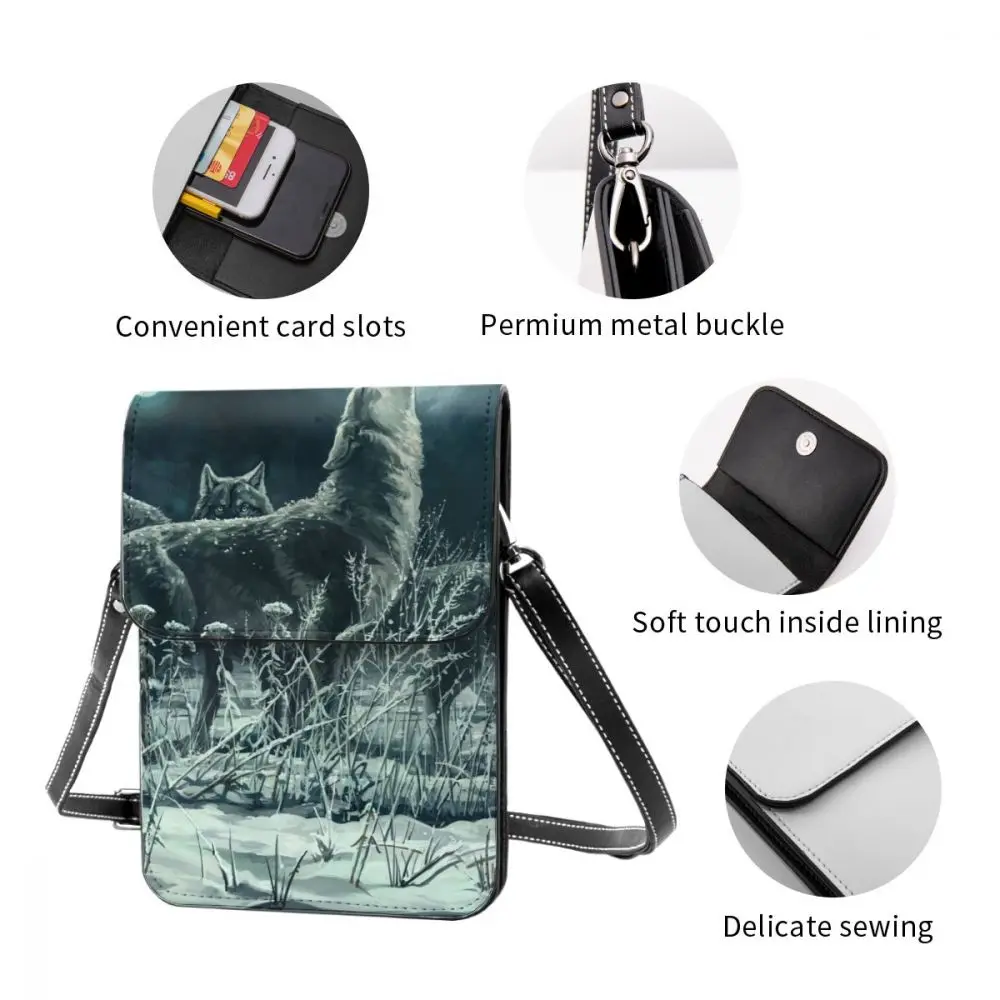 

Women Messenger Shoulder Straps Bag Flock Of Wolves Howl To The Moon Card Holders Cell phone Pocket Handbag Ladies Phone Purse