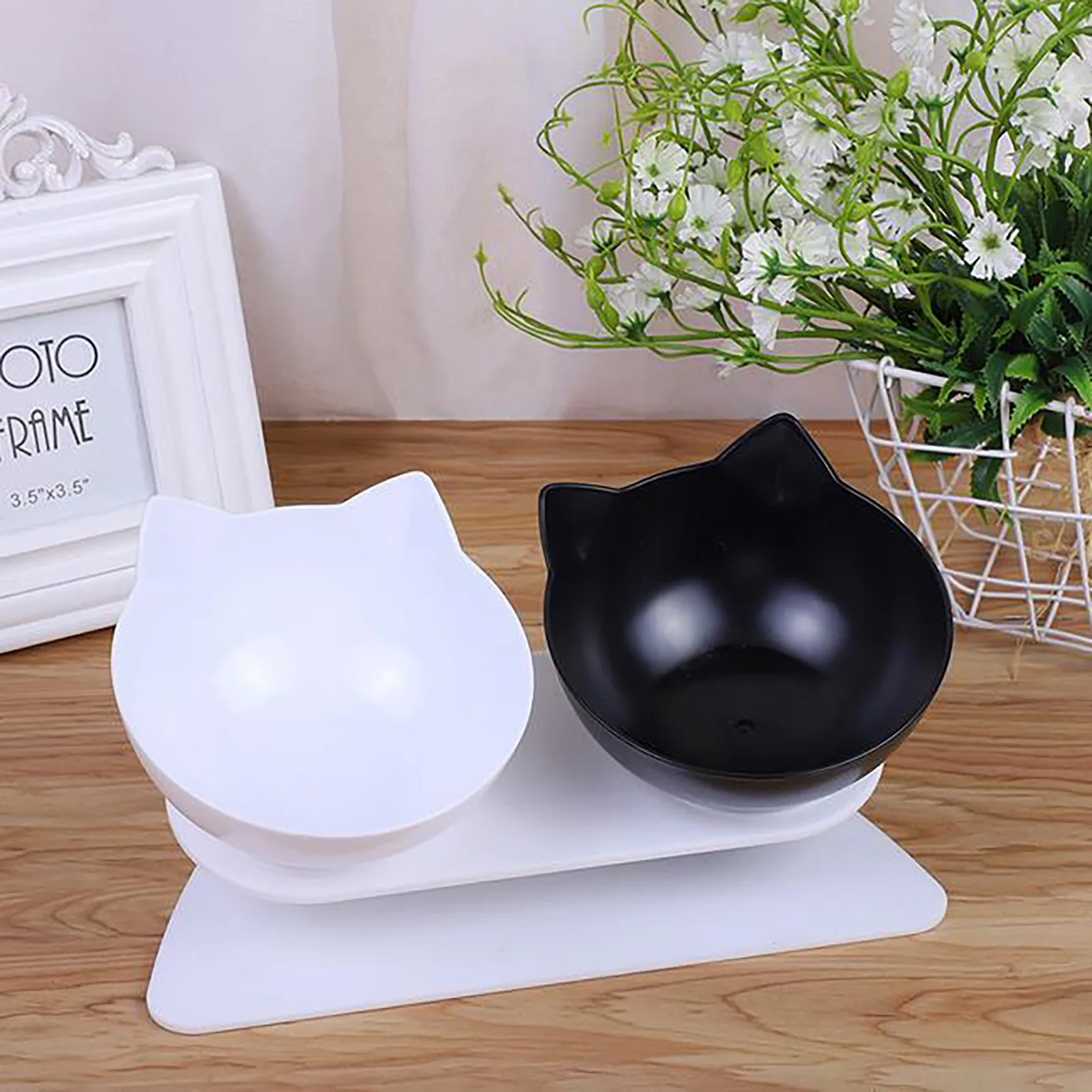 Non slip Кошачьи миски двойной для домашних животных с рельефными стенд Еда и поилки