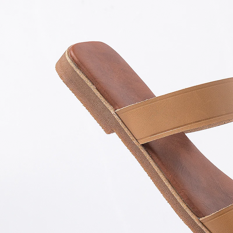 

Careaymade- Real leather sandals with flat bottom for women wear,summer fashion,literature and art simplicity fashion Slippers