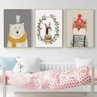 Кавайная Настенная картина для детской комнаты с лесными животными, оленем, лисой, медведем, постеры на холсте в скандинавском стиле, принты в стиле бохо, декоративные картины для детской комнаты