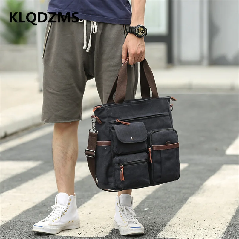 KLQDZMS New Casual Male Bag Canvas Business Briefcases Fashion Men's Handbag Unisex Durable Backpack Light Travel Hot Sell